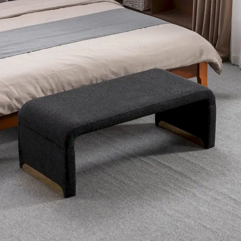 Boucle Fabric Ottoman Footstool Bedroom Bench Shoe Bench With Gold Metal Legs