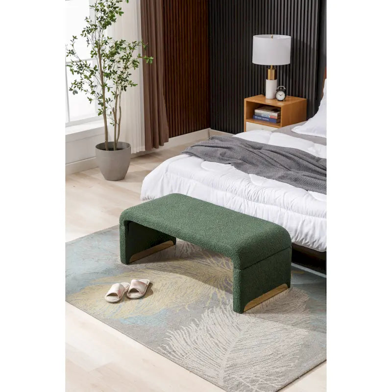 Boucle Fabric Ottoman Footstool Bedroom Bench Shoe Bench With Gold Metal Legs
