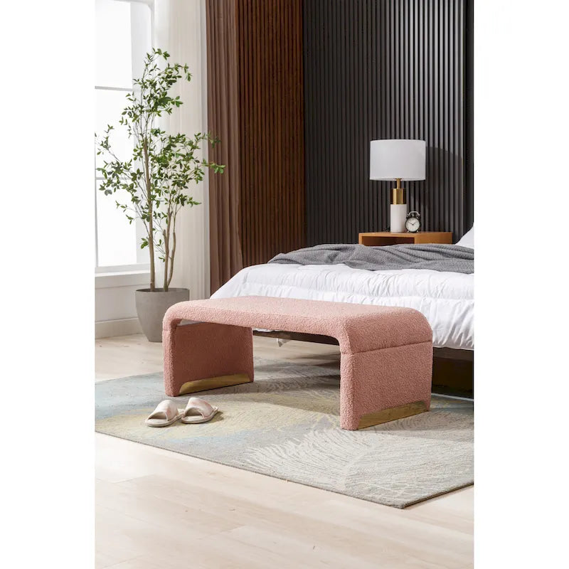 Boucle Fabric Ottoman Footstool Bedroom Bench Shoe Bench With Gold Metal Legs