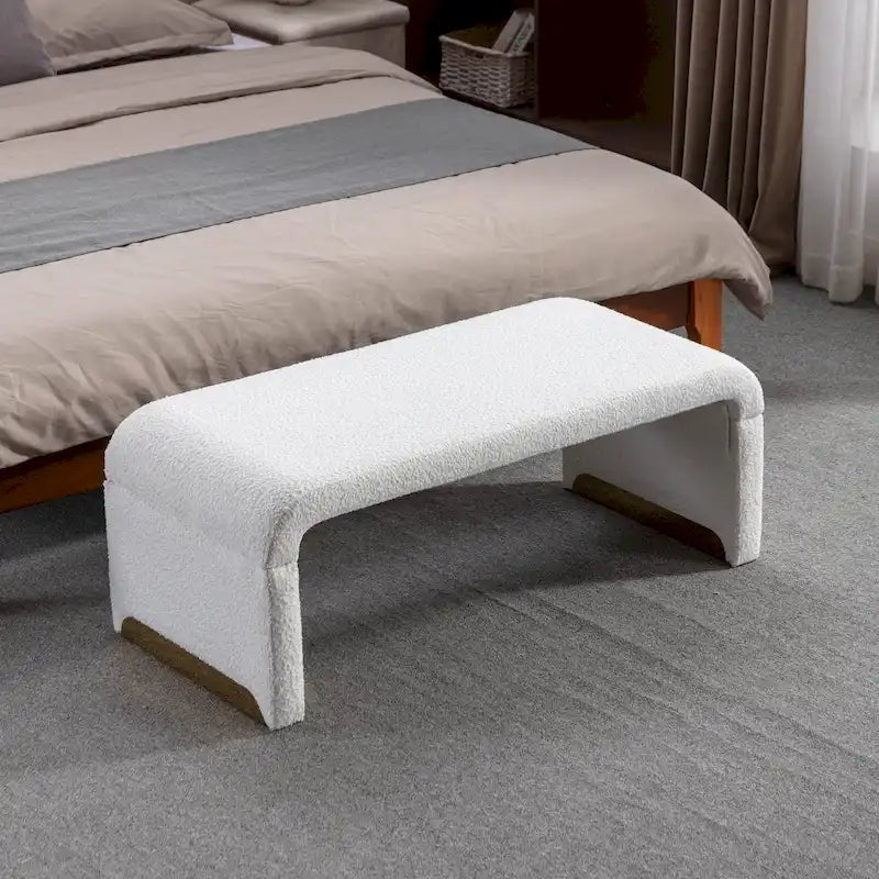 Boucle Fabric Ottoman Footstool Bedroom Bench Shoe Bench With Gold Metal Legs