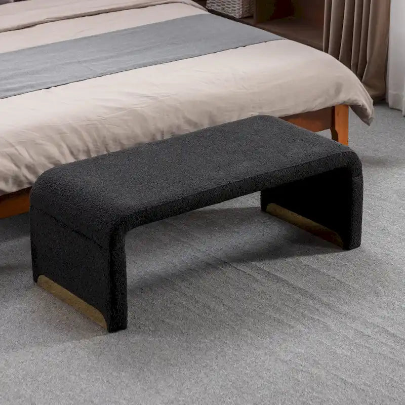 Boucle Fabric Ottoman Footstool Bedroom Bench Shoe Bench With Gold Metal Legs