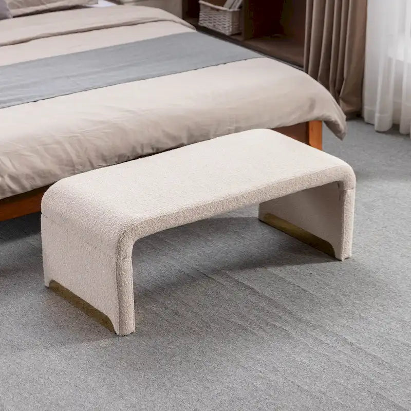 Boucle Fabric Ottoman Footstool Bedroom Bench Shoe Bench With Gold Metal Legs