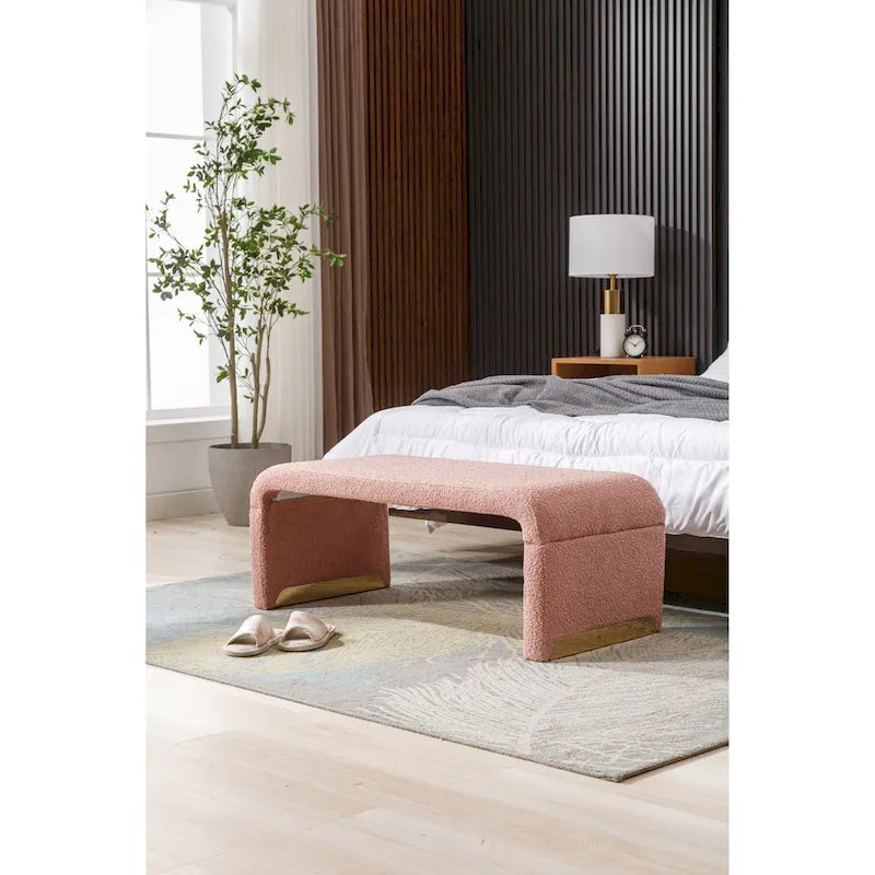 Boucle Fabric Ottoman Footstool Bedroom Bench Shoe Bench With Gold Metal Legs