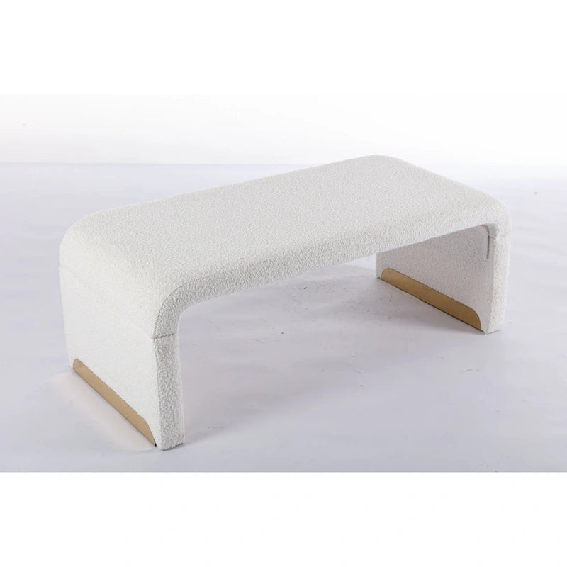 Boucle Fabric Ottoman Footstool Bedroom Bench Shoe Bench With Gold Metal Legs
