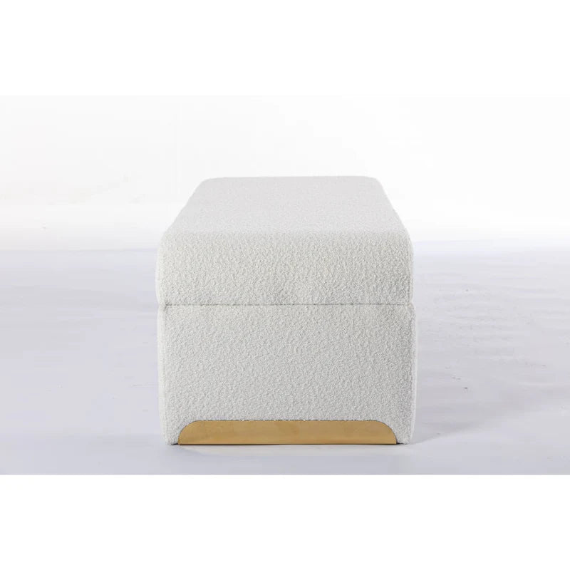 Boucle Fabric Ottoman Footstool Bedroom Bench Shoe Bench With Gold Metal Legs