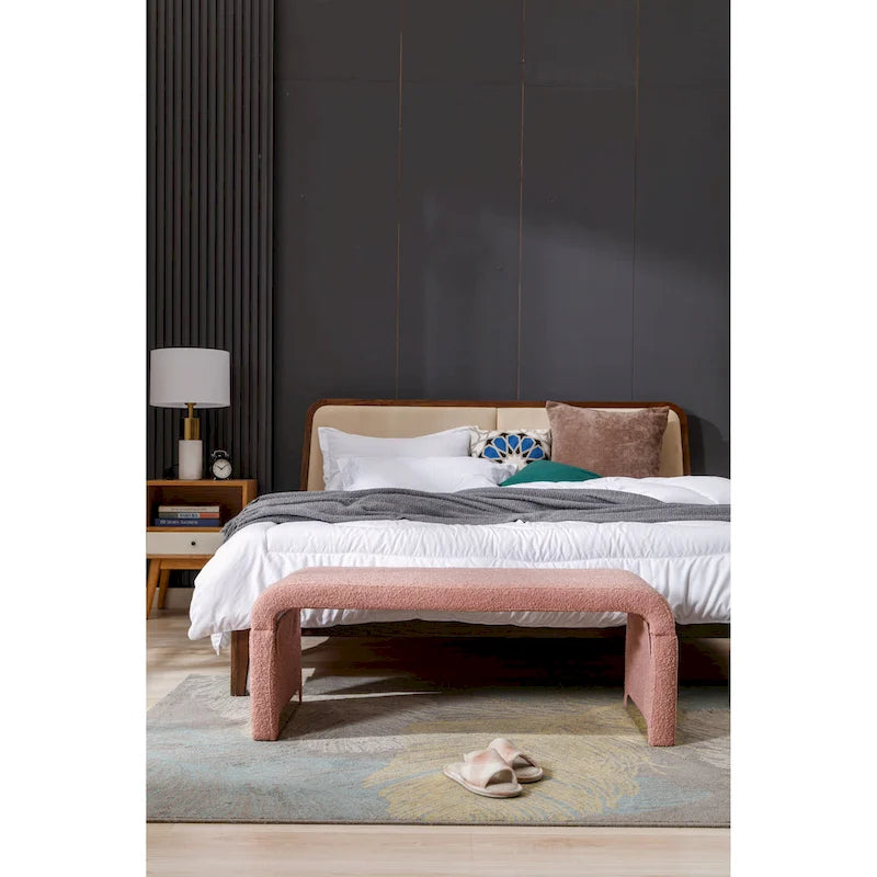 Boucle Fabric Ottoman Footstool Bedroom Bench Shoe Bench With Gold Metal Legs