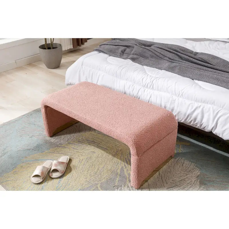 Boucle Fabric Ottoman Footstool Bedroom Bench Shoe Bench With Gold Metal Legs