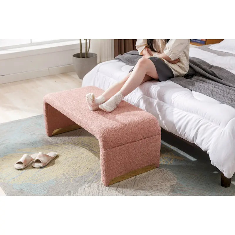 Boucle Fabric Ottoman Footstool Bedroom Bench Shoe Bench With Gold Metal Legs