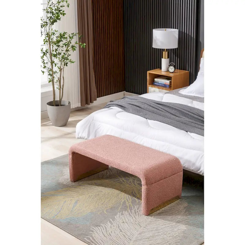 Boucle Fabric Ottoman Footstool Bedroom Bench Shoe Bench With Gold Metal Legs