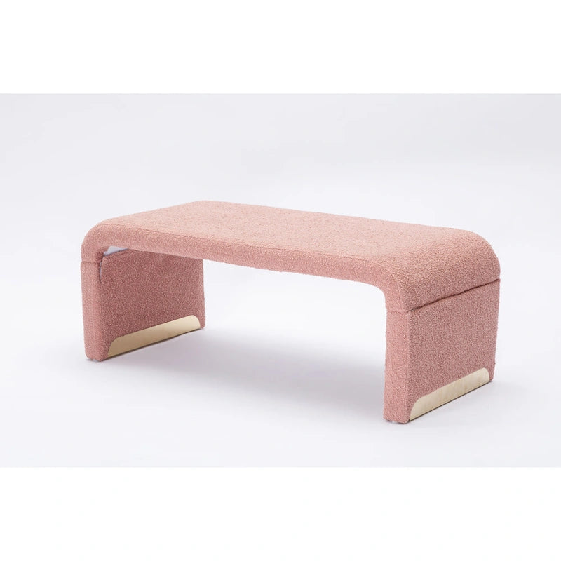 Boucle Fabric Ottoman Footstool Bedroom Bench Shoe Bench With Gold Metal Legs