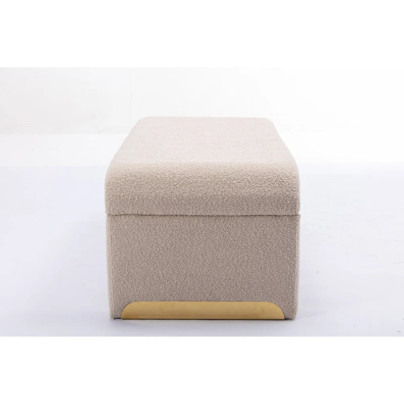 Boucle Fabric Ottoman Footstool Bedroom Bench Shoe Bench With Gold Metal Legs