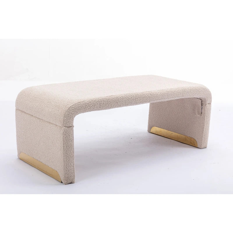 Boucle Fabric Ottoman Footstool Bedroom Bench Shoe Bench With Gold Metal Legs