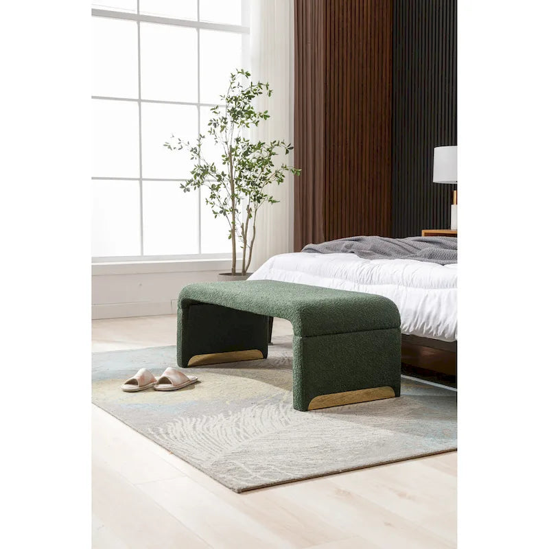 Boucle Fabric Ottoman Footstool Bedroom Bench Shoe Bench With Gold Metal Legs