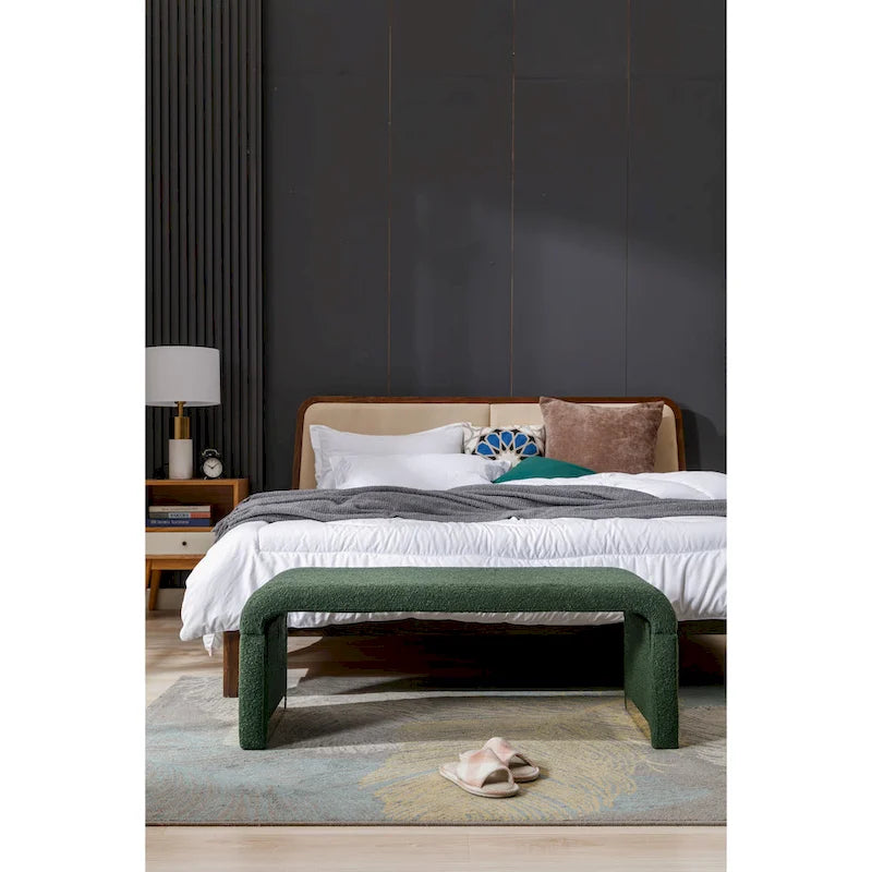 Boucle Fabric Ottoman Footstool Bedroom Bench Shoe Bench With Gold Metal Legs