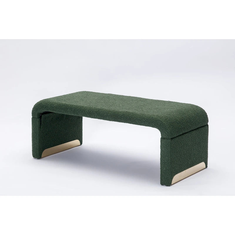 Boucle Fabric Ottoman Footstool Bedroom Bench Shoe Bench With Gold Metal Legs
