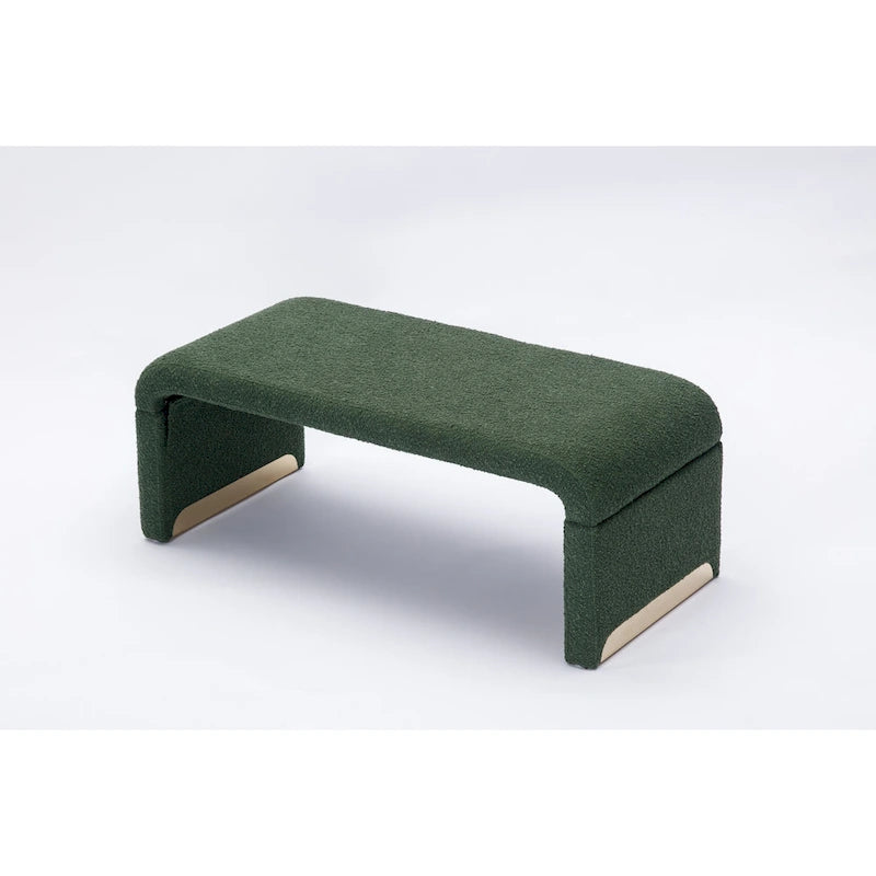 Boucle Fabric Ottoman Footstool Bedroom Bench Shoe Bench With Gold Metal Legs