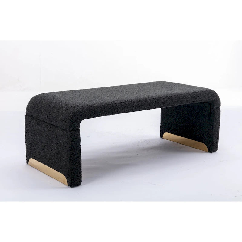 Boucle Fabric Ottoman Footstool Bedroom Bench Shoe Bench With Gold Metal Legs