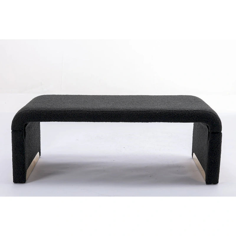 Boucle Fabric Ottoman Footstool Bedroom Bench Shoe Bench With Gold Metal Legs