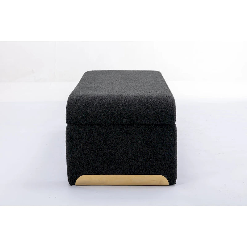 Boucle Fabric Ottoman Footstool Bedroom Bench Shoe Bench With Gold Metal Legs