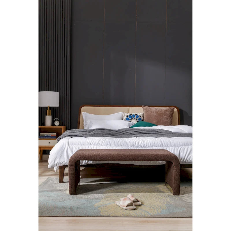 Boucle Fabric Ottoman Footstool Bedroom Bench Shoe Bench With Gold Metal Legs