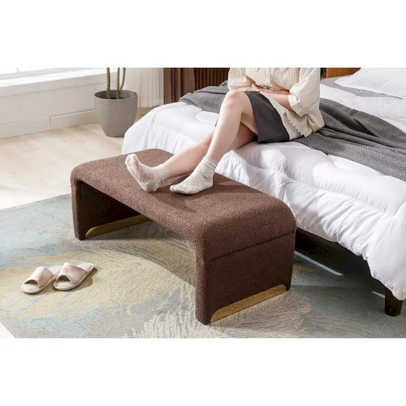 Boucle Fabric Ottoman Footstool Bedroom Bench Shoe Bench With Gold Metal Legs