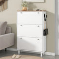 Shoe Cabinet with 3 Flip Drawers Wood Grain Pattern 3 Hooks Adjustable Shelves Free Standing Shoe Rack