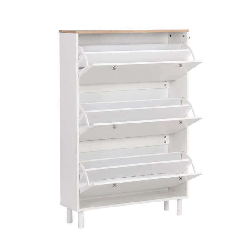 Shoe Cabinet with 3 Flip Drawers Wood Grain Pattern 3 Hooks Adjustable Shelves Free Standing Shoe Rack