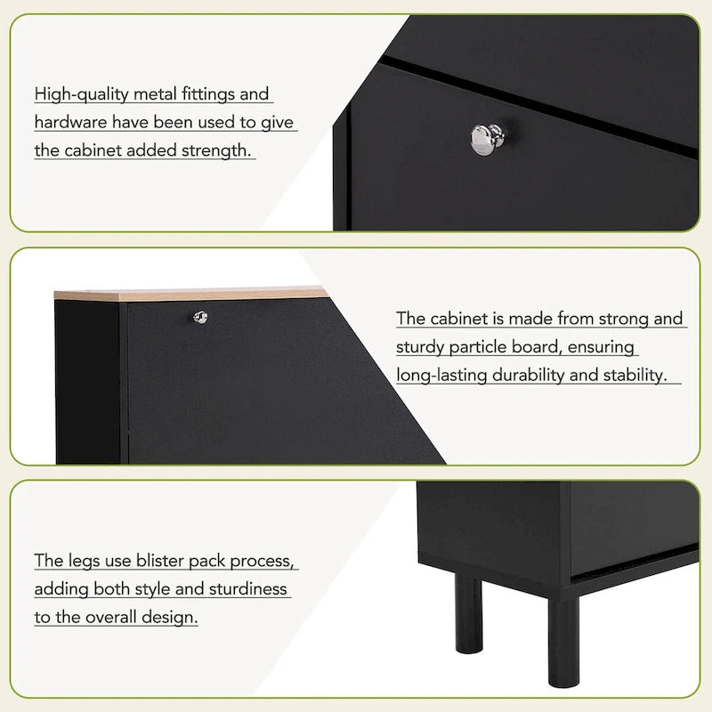 Shoe Cabinet with 3 Flip Drawers Wood Grain Pattern 3 Hooks Adjustable Shelves Free Standing Shoe Rack