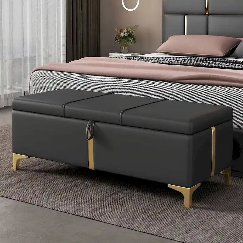 47.20" Tufted Upholstered Storage Ottoman Bench with Fully Assembled Metal Legs
