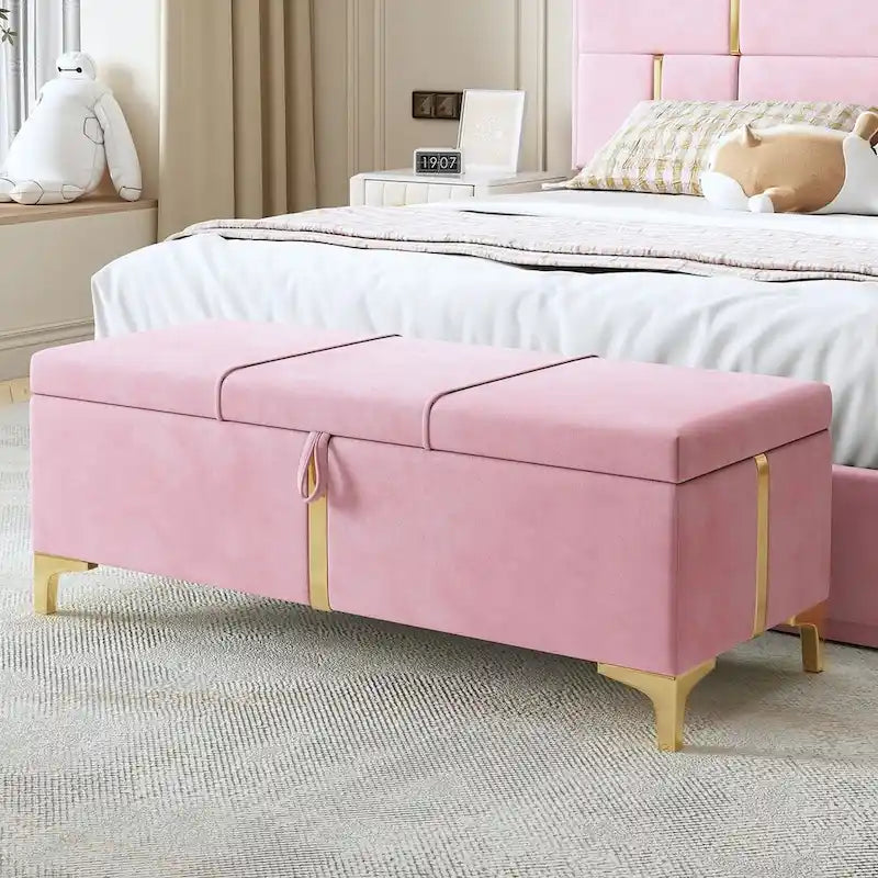 47.20" Tufted Upholstered Storage Ottoman Bench with Fully Assembled Metal Legs