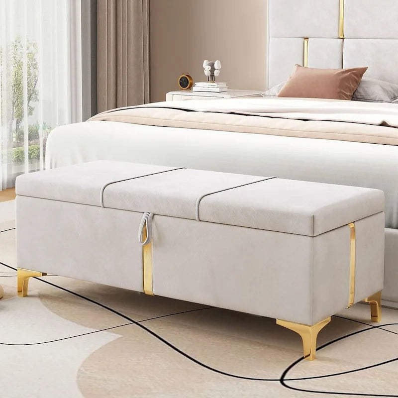 47.20" Tufted Upholstered Storage Ottoman Bench with Fully Assembled Metal Legs