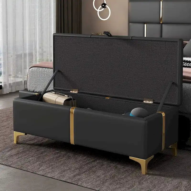 47.20" Tufted Upholstered Storage Ottoman Bench with Fully Assembled Metal Legs
