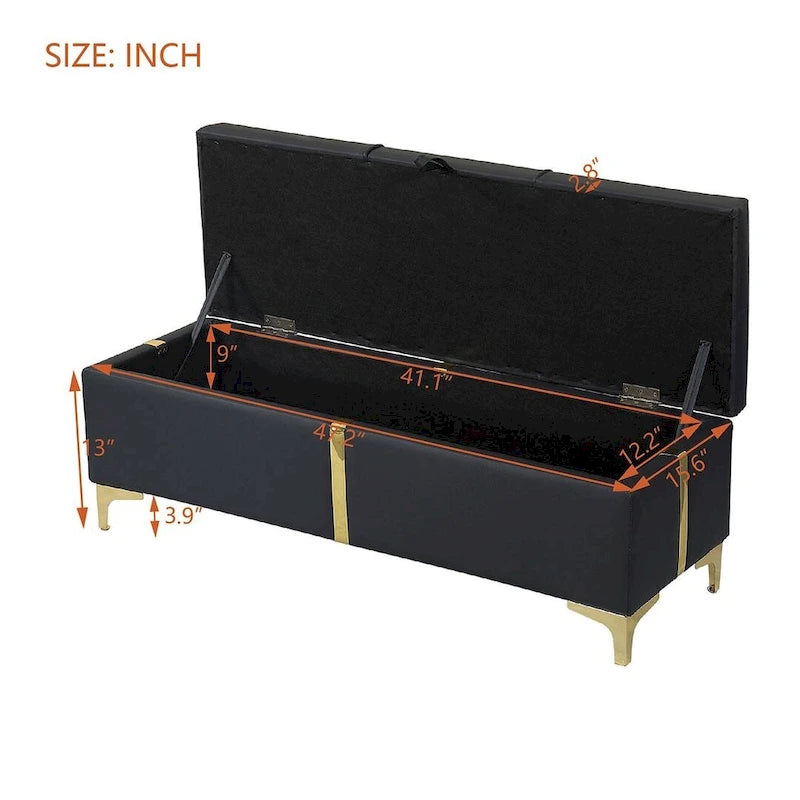 47.20" Tufted Upholstered Storage Ottoman Bench with Fully Assembled Metal Legs
