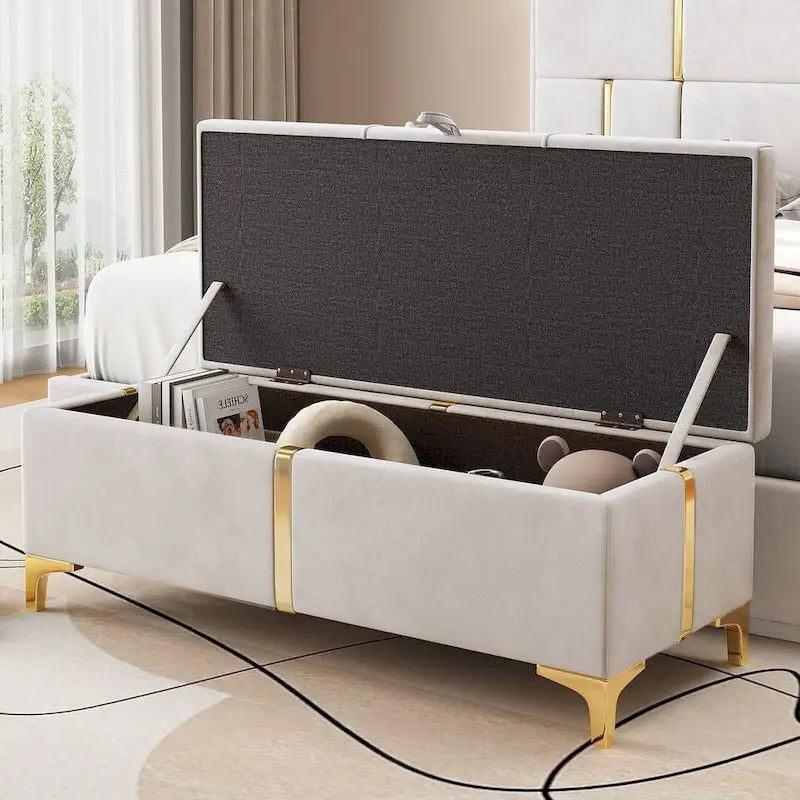 47.20" Tufted Upholstered Storage Ottoman Bench with Fully Assembled Metal Legs