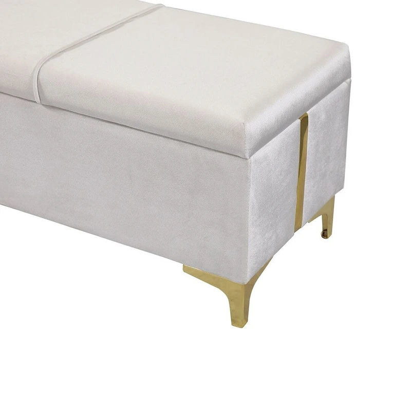 47.20" Tufted Upholstered Storage Ottoman Bench with Fully Assembled Metal Legs