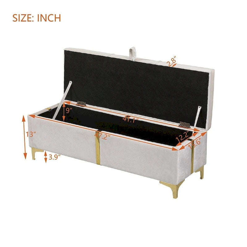 47.20" Tufted Upholstered Storage Ottoman Bench with Fully Assembled Metal Legs