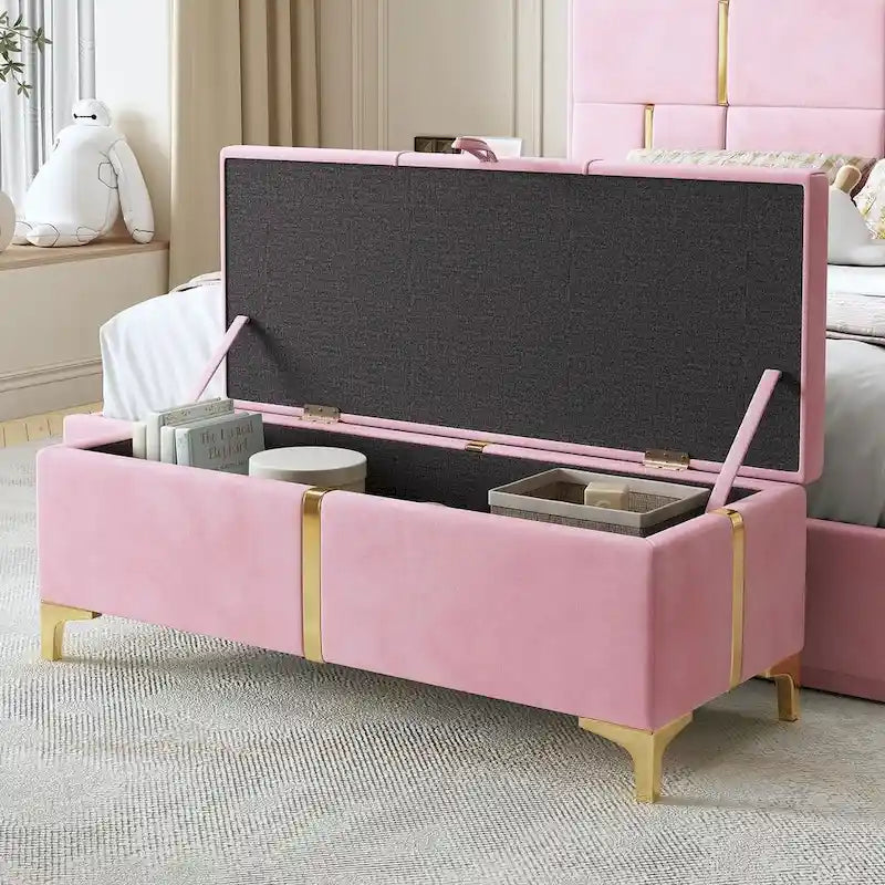 47.20" Tufted Upholstered Storage Ottoman Bench with Fully Assembled Metal Legs