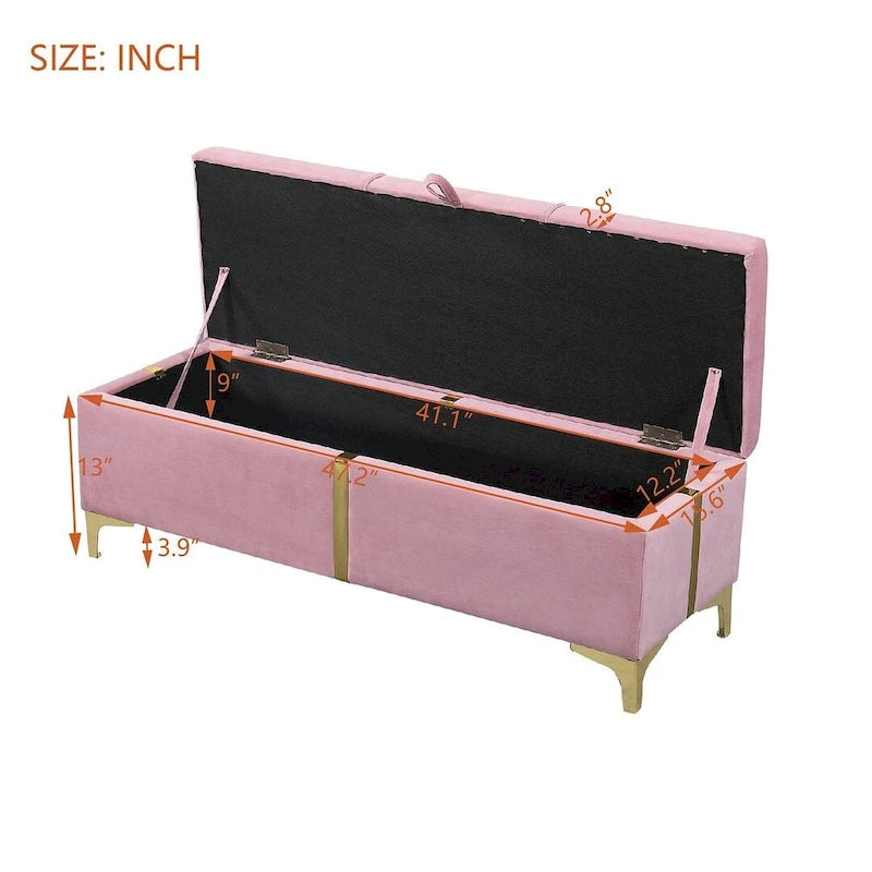 47.20" Tufted Upholstered Storage Ottoman Bench with Fully Assembled Metal Legs