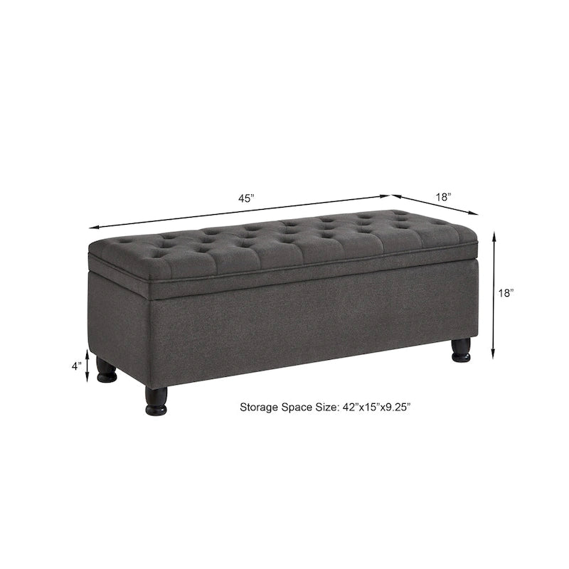 Upholstered Tufted Button Storage Bench with Spindle Wooden Legs