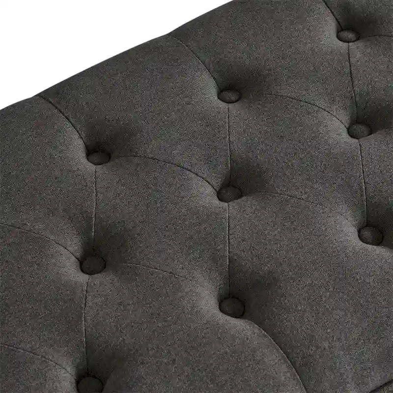 Upholstered Tufted Button Storage Bench with Spindle Wooden Legs