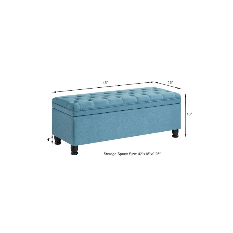 Upholstered Tufted Button Storage Bench with Spindle Wooden Legs