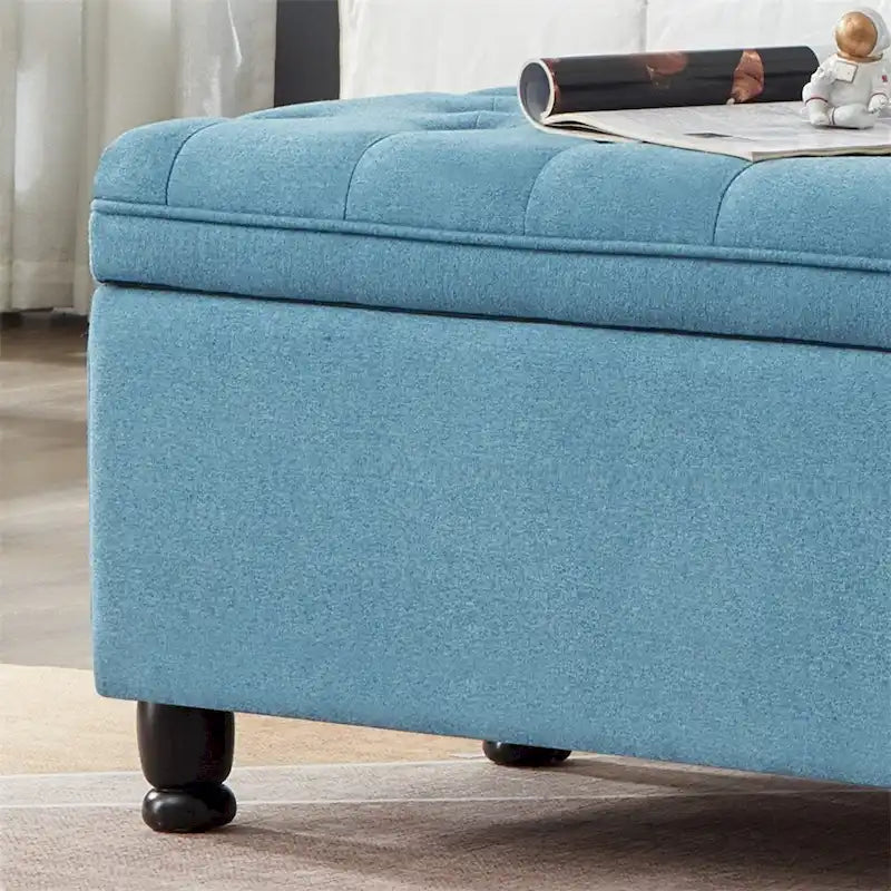 Upholstered Tufted Button Storage Bench with Spindle Wooden Legs