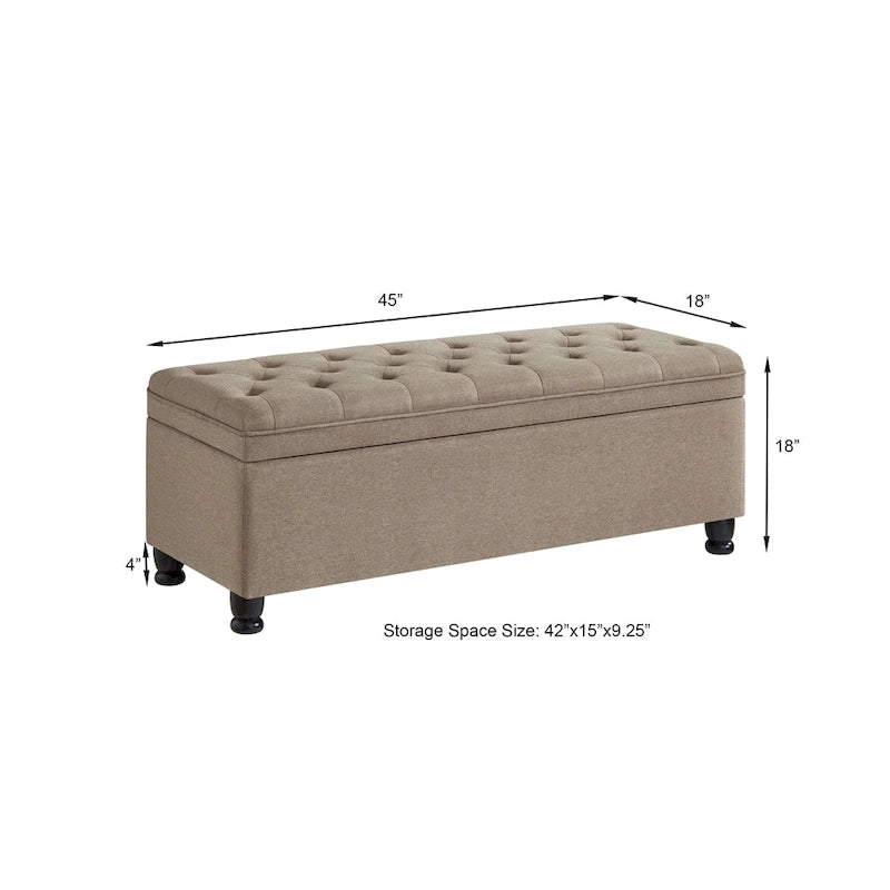 Upholstered Tufted Button Storage Bench with Spindle Wooden Legs