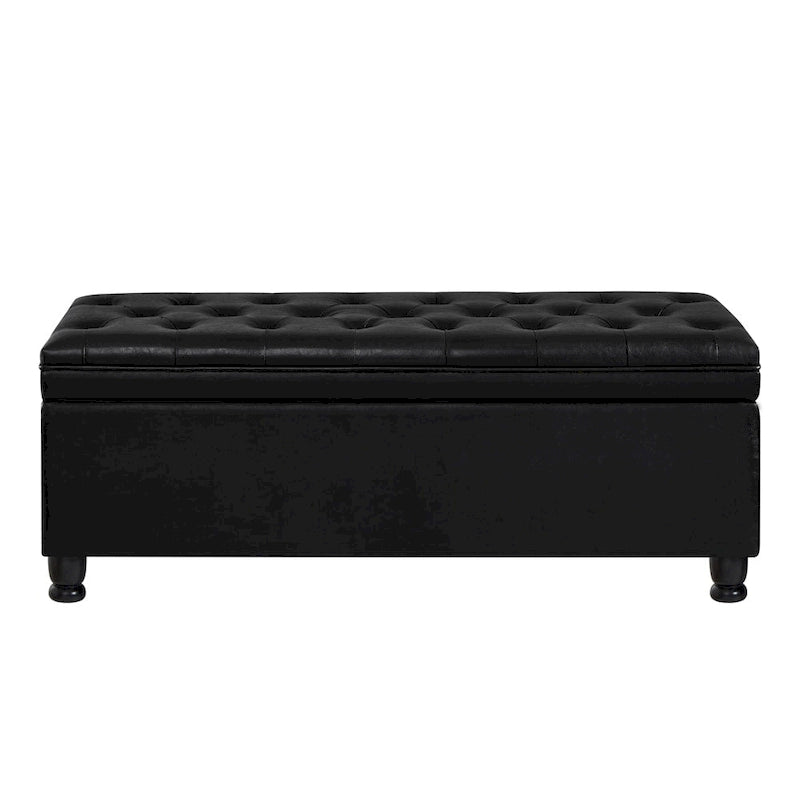 Upholstered Tufted Button Storage Bench with Spindle Wooden Legs
