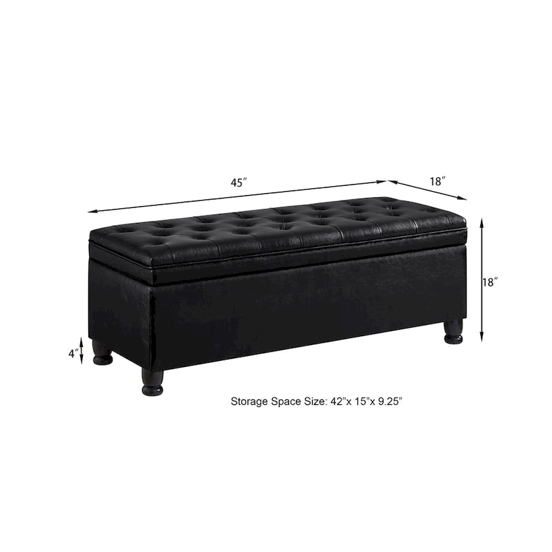 Upholstered Tufted Button Storage Bench with Spindle Wooden Legs