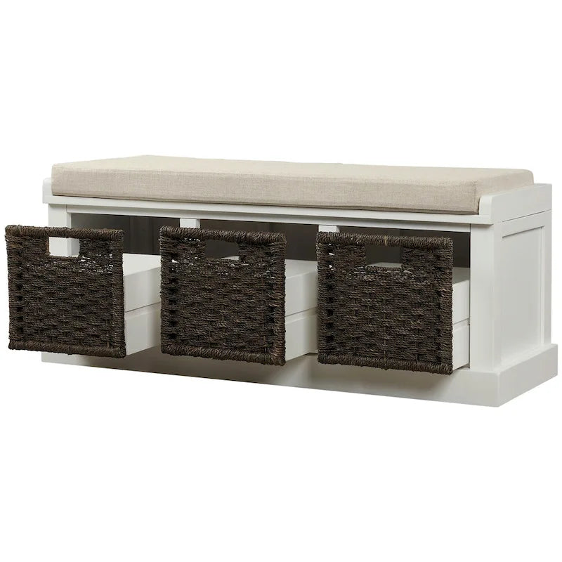 Entryway Bench with 3 Removable Rattan Baskets
