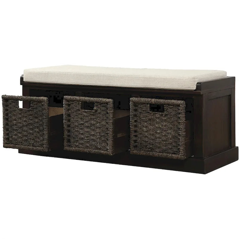 Entryway Bench with 3 Removable Rattan Baskets