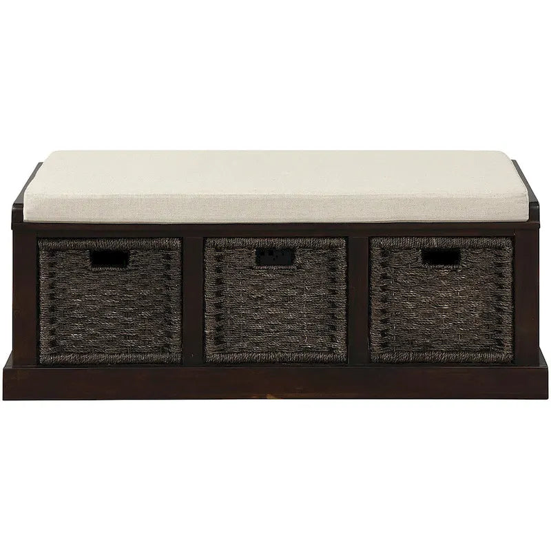 Entryway Bench with 3 Removable Rattan Baskets