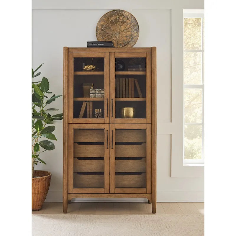 Moderne houten vitrinekast, opbergkast voor de eetkamer, boekenkast, volledig gemonteerd, bruin
