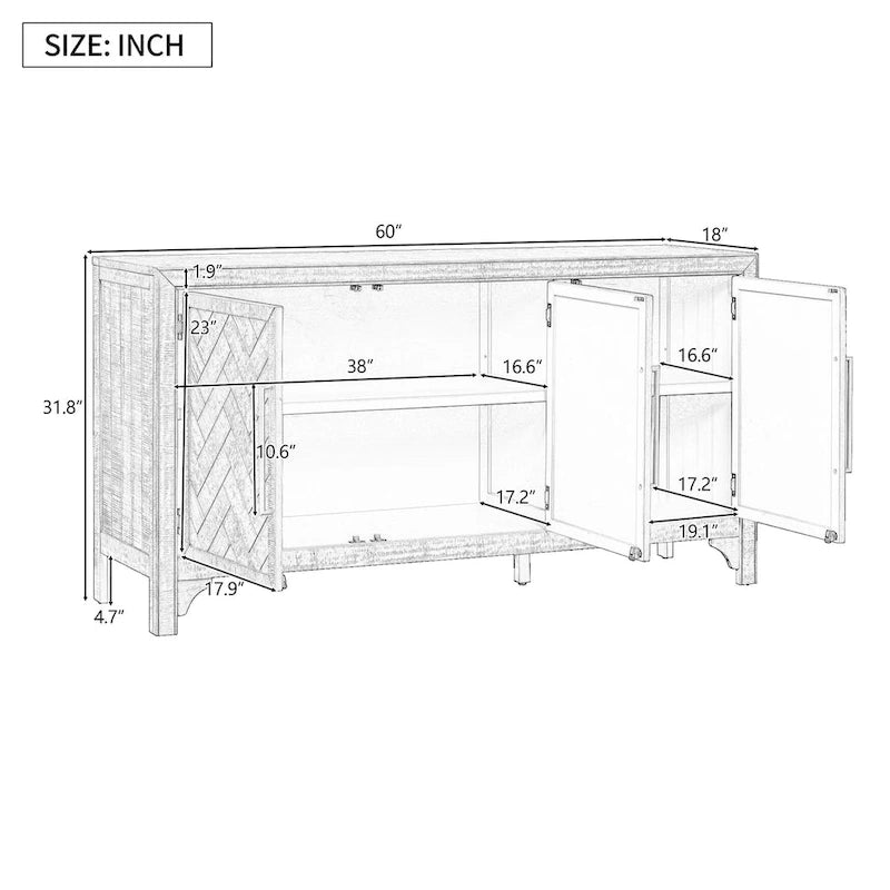 3-Door Storage Cabinet for Living Room, Entrance and Study Room